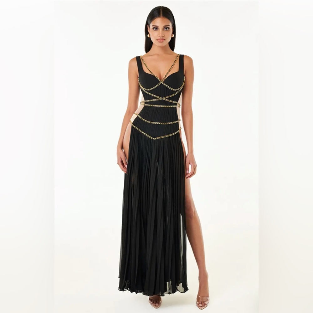 Azazie Simona Black Chain Maxi Dress size 0 NEW WITH TAGS